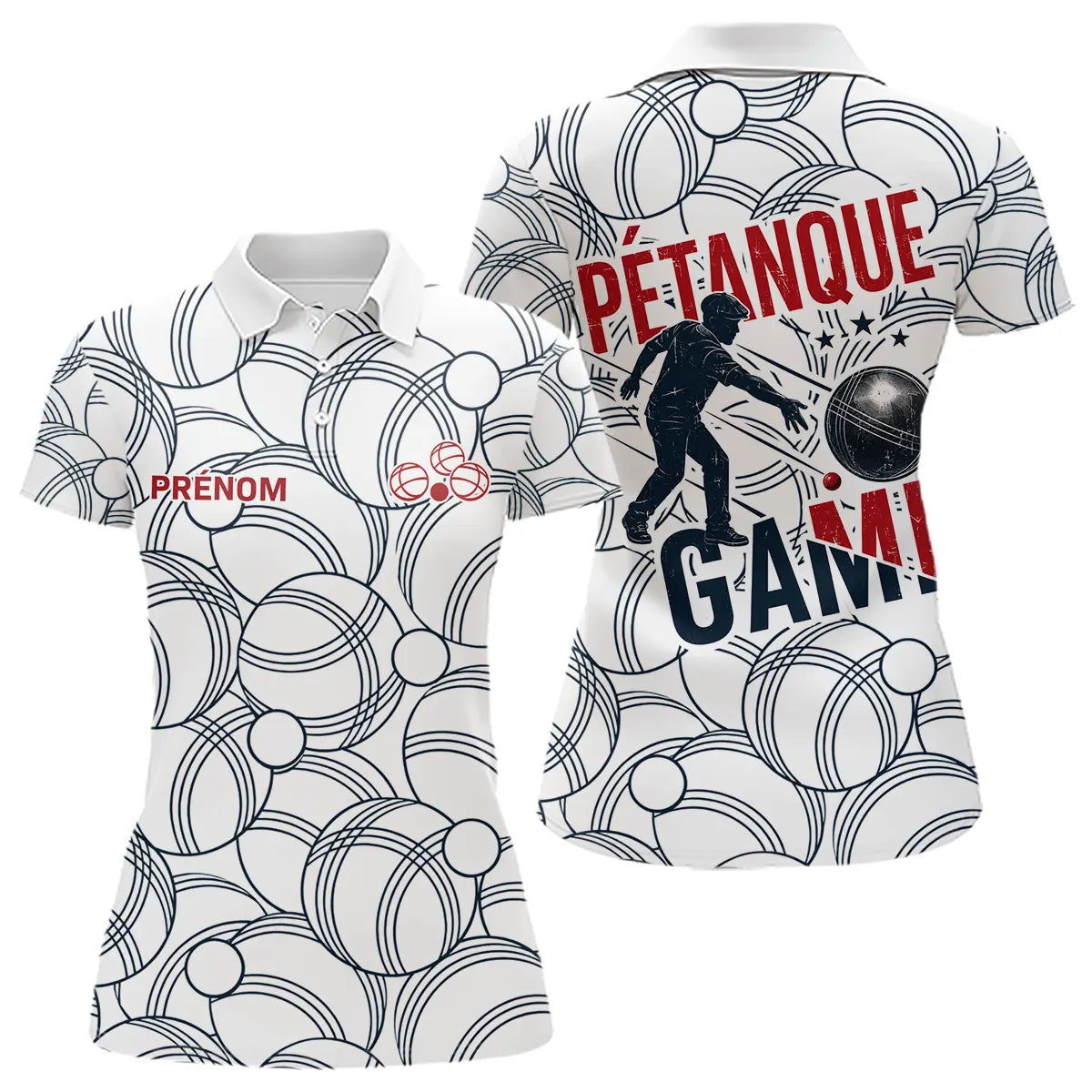 Polo Pétanque Esprit d’Équipe - Design Joueur Blanc - Polo Femme