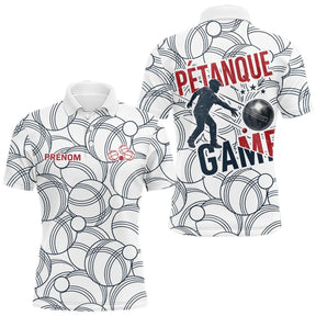 Polo Pétanque Esprit d’Équipe - Design Joueur Blanc - Polo Homme