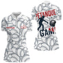 Polo Pétanque Esprit d’Équipe - Design Joueur Blanc - Polo Zippé Femme