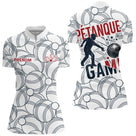 Polo Pétanque Esprit d’Équipe - Design Joueur Blanc - Polo Zippé Femme