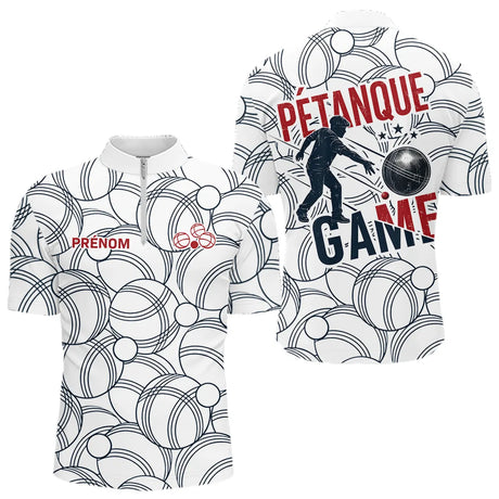 Polo Pétanque Esprit d’Équipe - Design Joueur Blanc - Polo Zippé Homme