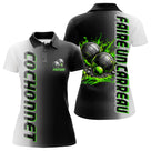 Polo Pétanque Faire un Carreau - Noir Blanc & Vert Néon - Polo Femme