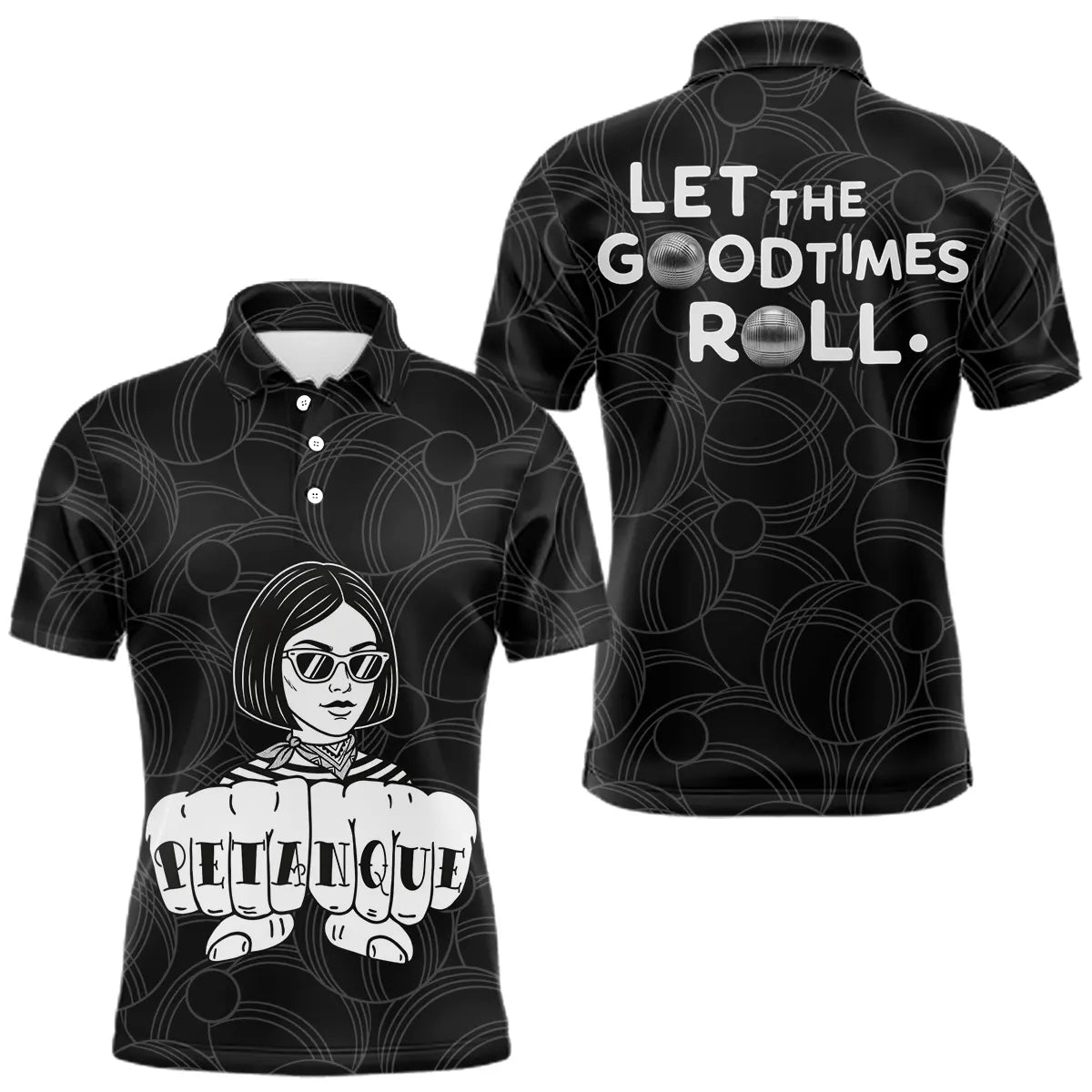 Polo Pétanque Femme Homme Noir & Blanc - Good Times - Polo Homme