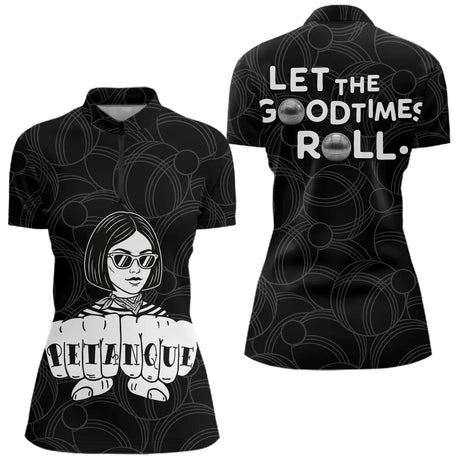 Polo Pétanque Femme Homme Noir & Blanc - Good Times - Polo Zippé Femme