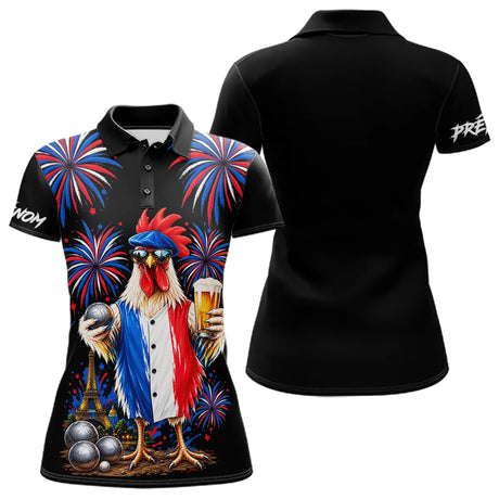 Polo Pétanque Français Noir Personnalisé - Coq & Apéro - Polo Femme