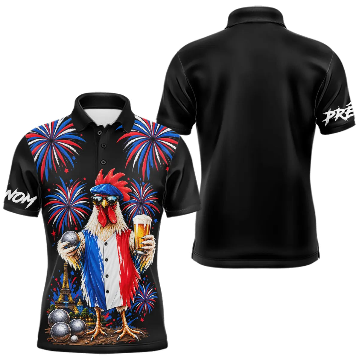 Polo Pétanque Français Noir Personnalisé - Coq & Apéro - Polo Homme