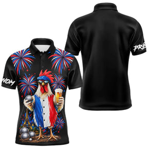 Polo Pétanque Français Noir Personnalisé - Coq & Apéro - Polo Homme