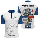 Polo Pétanque Française Personnalisé - Bleu Blanc Homme Femme - Polo Zippé Homme