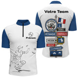 Polo Pétanque Française Personnalisé - Bleu Blanc Homme Femme - Polo Zippé Homme