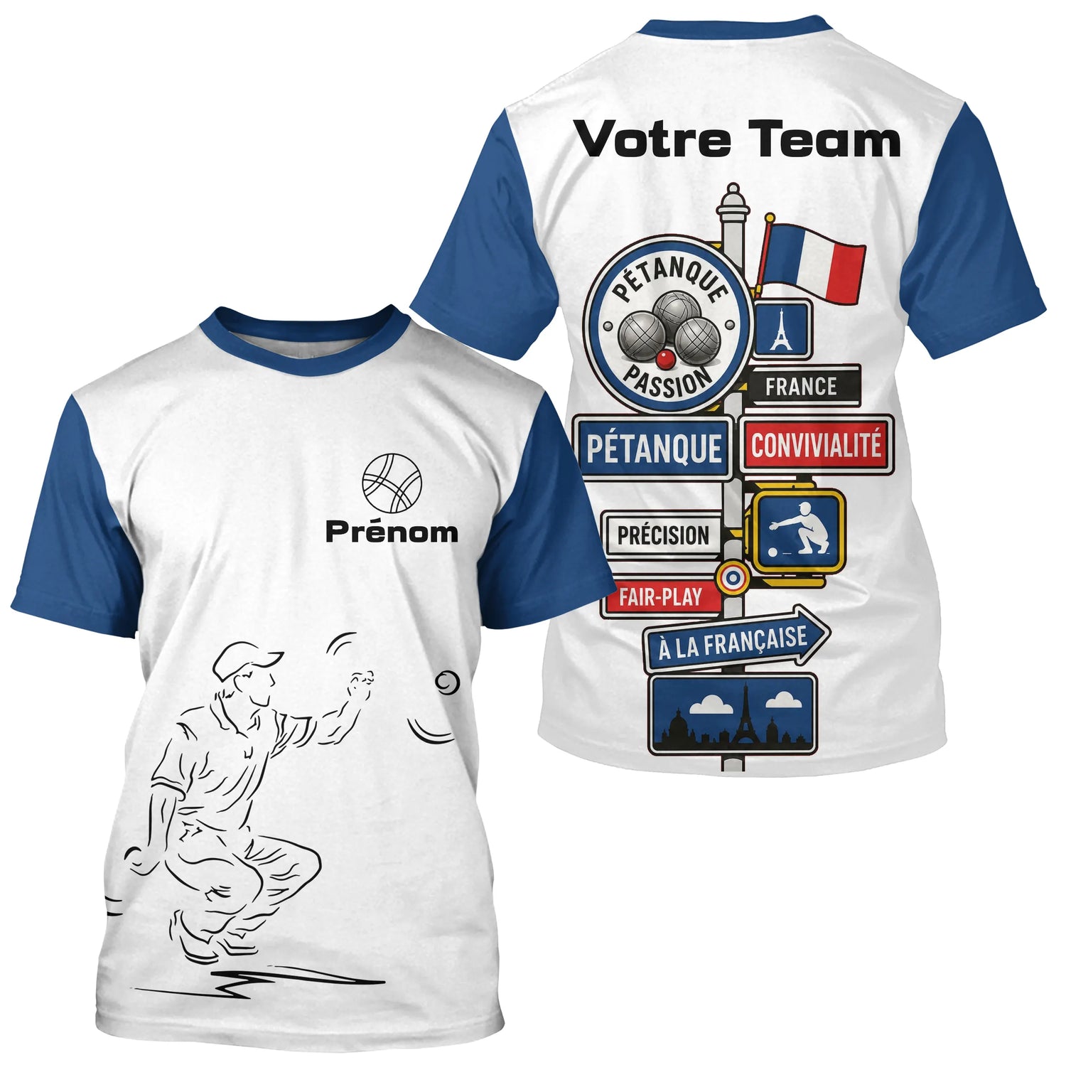 Polo Pétanque Française Personnalisé - Bleu Blanc Homme Femme - T-Shirt Homme