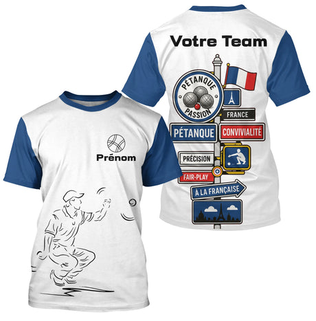 Polo Pétanque Française Personnalisé - Bleu Blanc Homme Femme - T-Shirt Homme