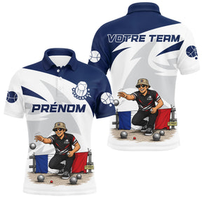 Polo Pétanque Française Personnalisé - Prénom Équipe Bleu - Polo Homme