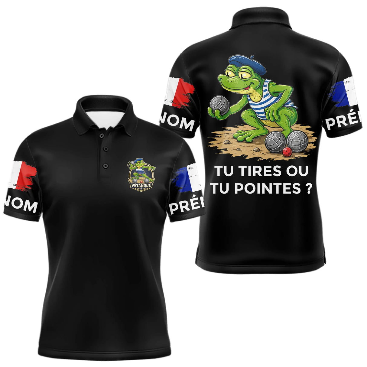 Polo Pétanque Frog Joueur Noir - Tu Tires Tu Pointes - Polo Homme