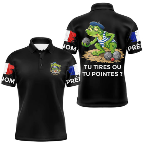 Polo Pétanque Frog Joueur Noir - Tu Tires Tu Pointes - Polo Homme
