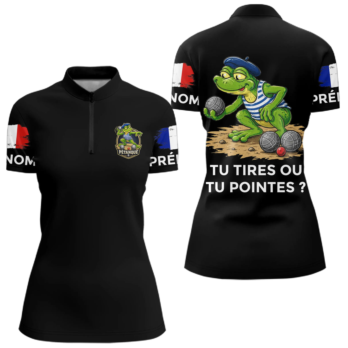 Polo Pétanque Frog Joueur Noir - Tu Tires Tu Pointes - Polo Zippé Femme