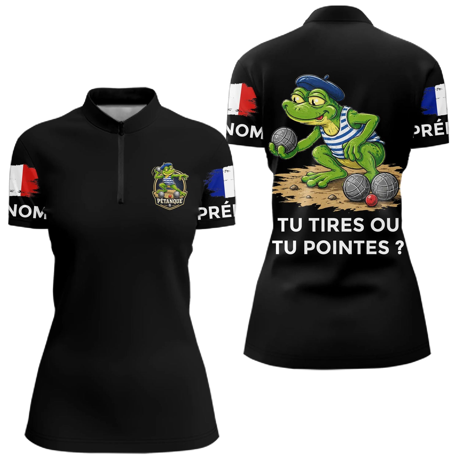 Polo Pétanque Frog Joueur Noir - Tu Tires Tu Pointes - Polo Zippé Femme