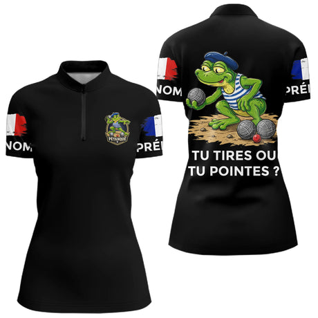 Polo Pétanque Frog Joueur Noir - Tu Tires Tu Pointes - Polo Zippé Femme