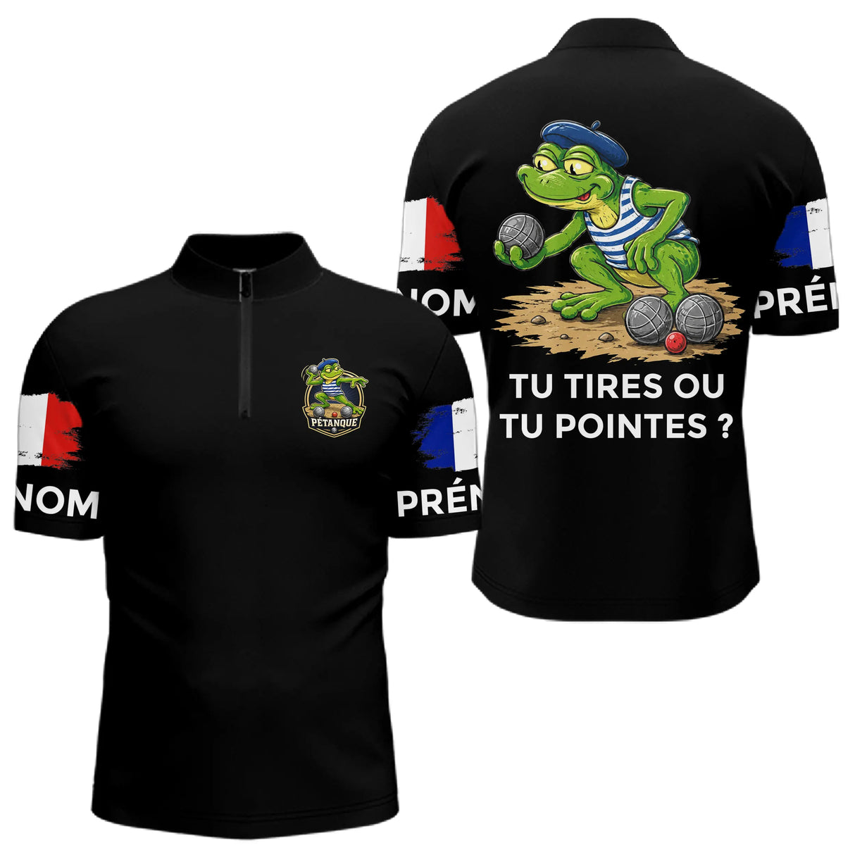 Polo Pétanque Frog Joueur Noir - Tu Tires Tu Pointes - Polo Zippé Homme
