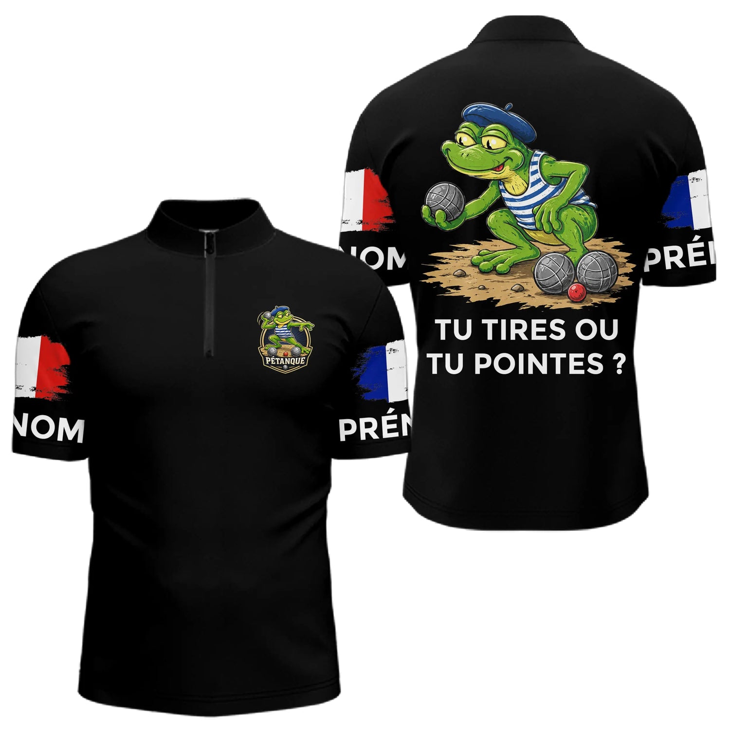 Polo Pétanque Frog Joueur Noir - Tu Tires Tu Pointes - Polo Zippé Homme
