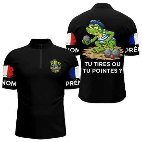 Polo Pétanque Frog Joueur Noir - Tu Tires Tu Pointes - Polo Zippé Homme