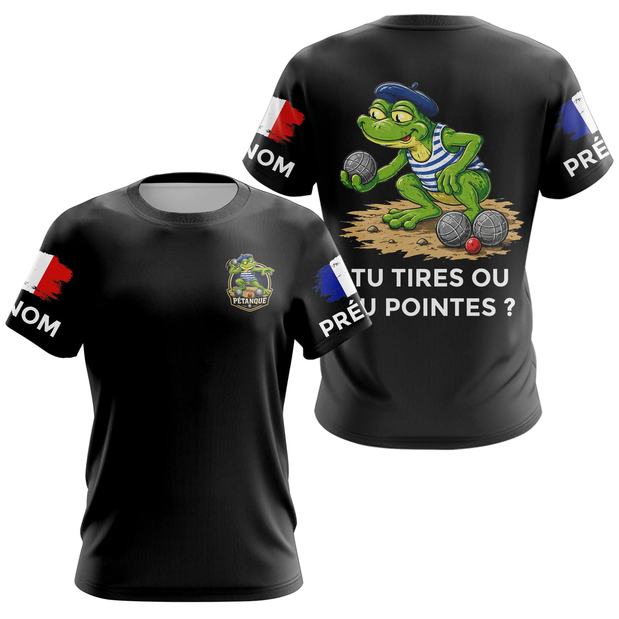 Polo Pétanque Frog Joueur Noir - Tu Tires Tu Pointes - T-Shirt Femme