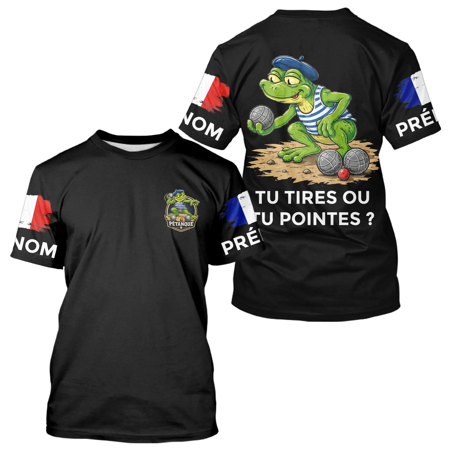 Polo Pétanque Frog Joueur Noir - Tu Tires Tu Pointes - T-Shirt Homme