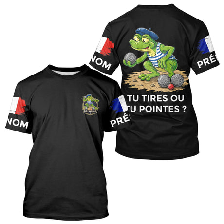 Polo Pétanque Frog Joueur Noir - Tu Tires Tu Pointes - T-Shirt Homme
