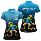 Polo Pétanque Grenouille France - Bleu & Noir Personnalisé - Polo Femme