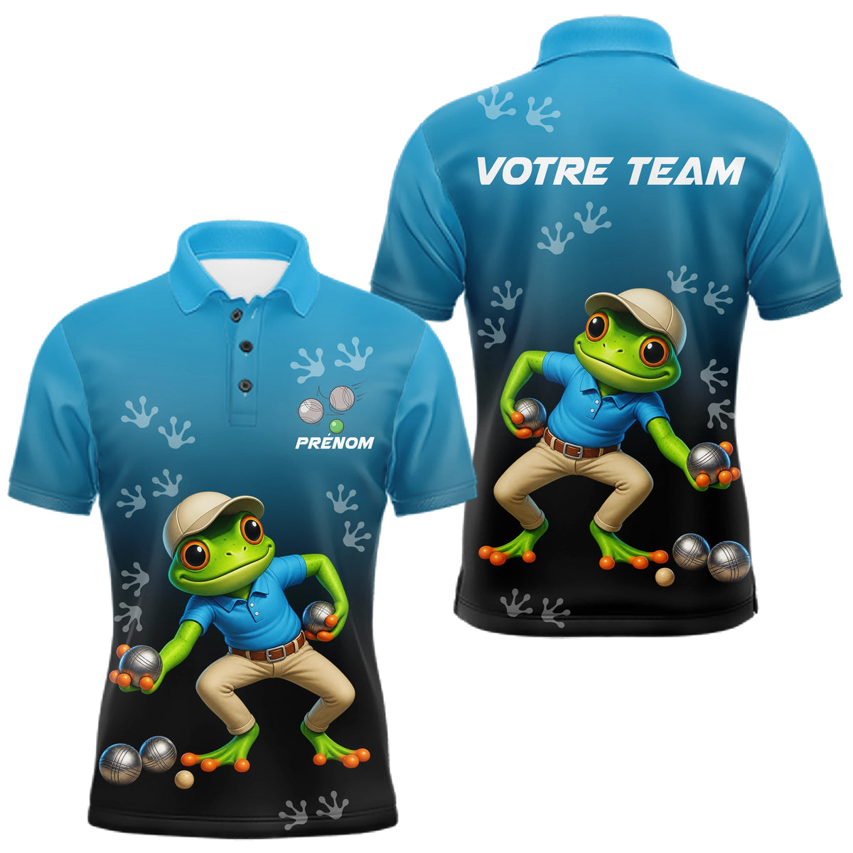 Polo Pétanque Grenouille France - Bleu & Noir Personnalisé - Polo Homme