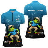 Polo Pétanque Grenouille France - Bleu & Noir Personnalisé - Polo Zippé Femme