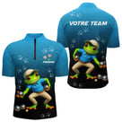Polo Pétanque Grenouille France - Bleu & Noir Personnalisé - Polo Zippé Homme