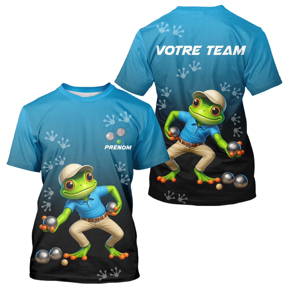 Polo Pétanque Grenouille France - Bleu & Noir Personnalisé - T-Shirt Homme
