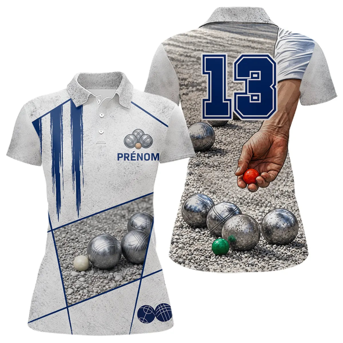 Polo Pétanque Gris & Bleu Marine - Numéro 13 Personnalisé - Polo Femme