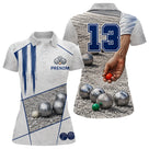 Polo Pétanque Gris & Bleu Marine - Numéro 13 Personnalisé - Polo Femme