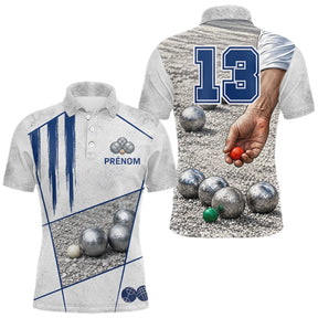 Polo Pétanque Gris & Bleu Marine - Numéro 13 Personnalisé - Polo Homme