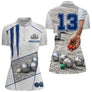 Polo Pétanque Gris & Bleu Marine - Numéro 13 Personnalisé - Polo Zippé Femme