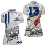 Polo Pétanque Gris & Bleu Marine - Numéro 13 Personnalisé - Polo Zippé Femme