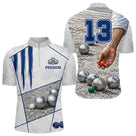 Polo Pétanque Gris & Bleu Marine - Numéro 13 Personnalisé - Polo Zippé Homme