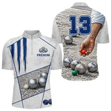 Polo Pétanque Gris & Bleu Marine - Numéro 13 Personnalisé - Polo Zippé Homme