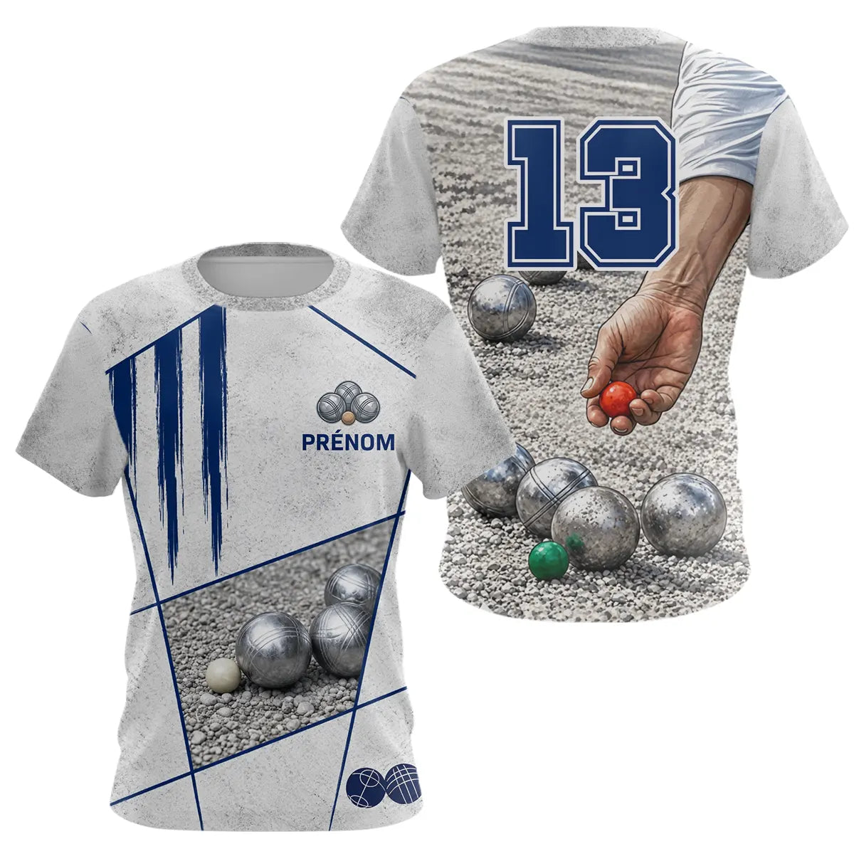 Polo Pétanque Gris & Bleu Marine - Numéro 13 Personnalisé - T-Shirt Femme
