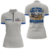 Polo Pétanque Gris & Bleu Personnalisé - Je Veux Boulodrome - Polo Zippé Femme