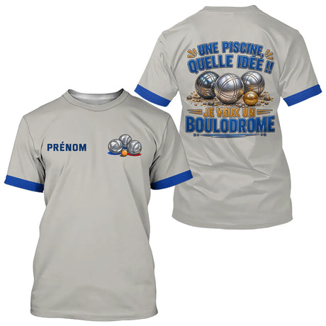 Polo Pétanque Gris & Bleu Personnalisé - Je Veux Boulodrome - T-Shirt Homme