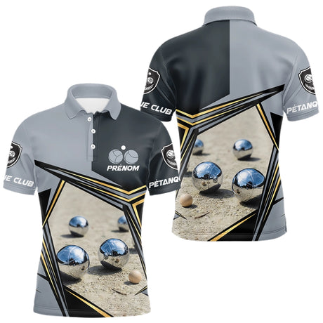 Polo Pétanque Gris Noir Or Personnalisé - Cadeau Passionné - Polo Homme