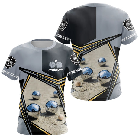 Polo Pétanque Gris Noir Or Personnalisé - Cadeau Passionné - T-Shirt Femme