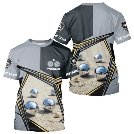 Polo Pétanque Gris Noir Or Personnalisé - Cadeau Passionné - T-Shirt Homme