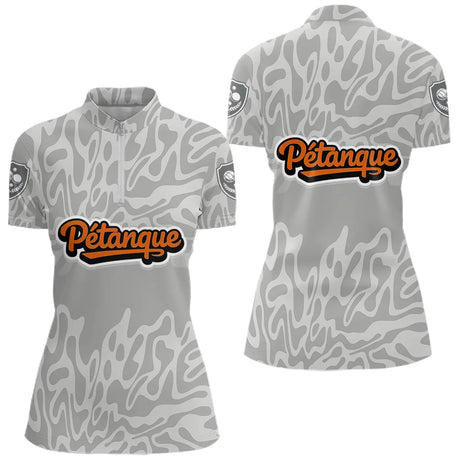Polo Pétanque Gris Orange - Personnalisé Bouliste Stylé - Polo Zippé Femme