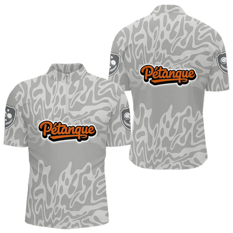 Polo Pétanque Gris Orange - Personnalisé Bouliste Stylé - Polo Zippé Homme