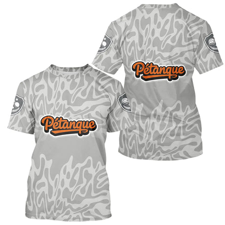 Polo Pétanque Gris Orange - Personnalisé Bouliste Stylé - T-Shirt Homme