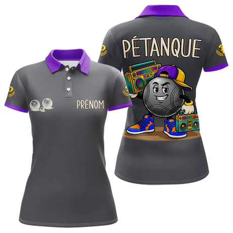 Polo Pétanque Gris & Violet Personnalisé - Style Hip Hop - Polo Femme
