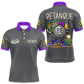 Polo Pétanque Gris & Violet Personnalisé - Style Hip Hop - Polo Homme